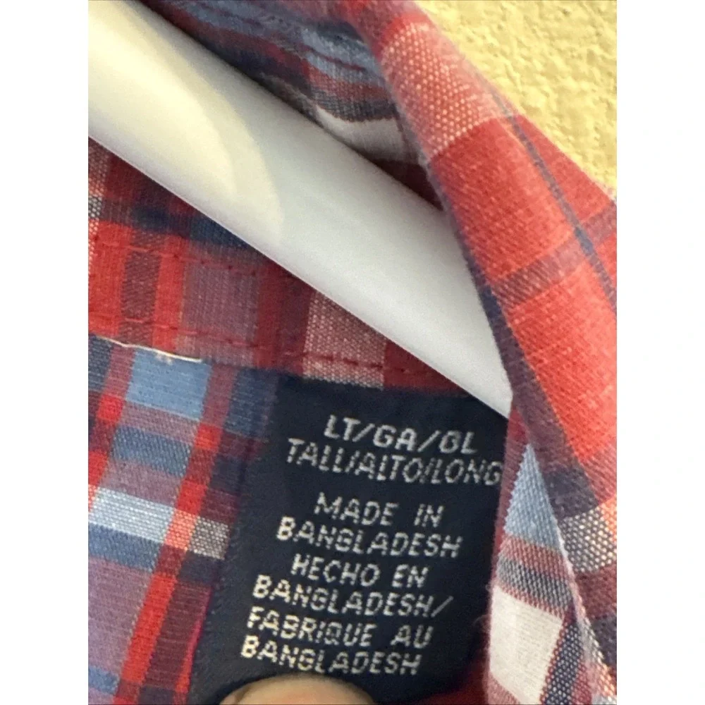 Wrangler Wrancher Men's Sz LT Long Sleeve Shirt Red White Plaid Pearl Snaps